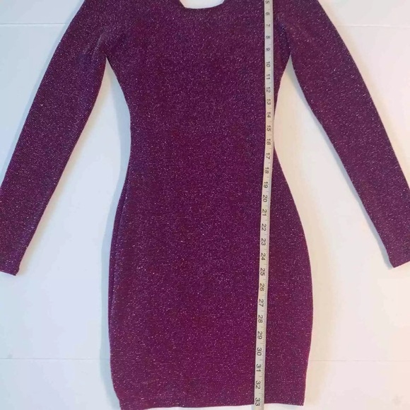 GUESS Mini Bodycon purple Silver Sparkly Long Sleeve Cut Out Back Dress S - Picture 9 of 12
